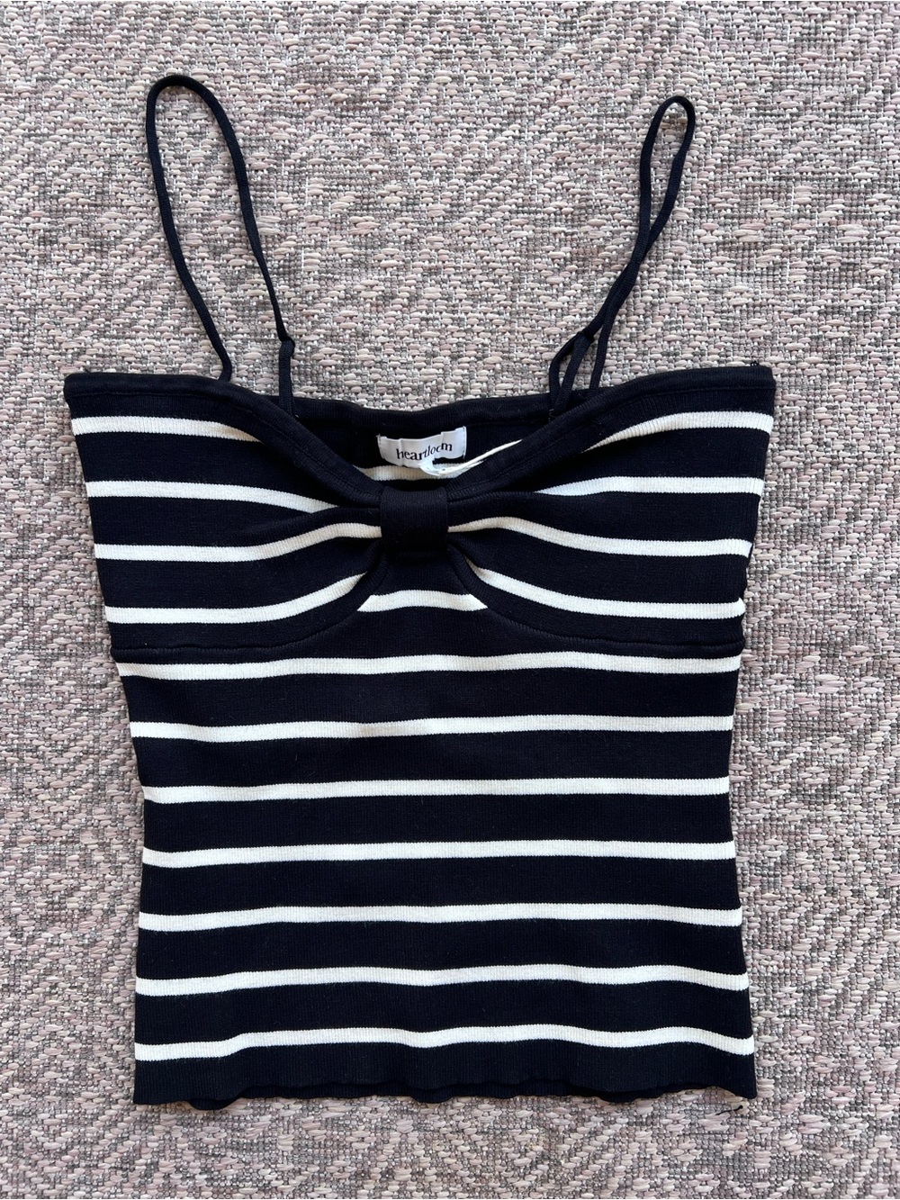 NWT Heartloom Bow‎ Front Stripe Knit Tank Black Ivory Size Large